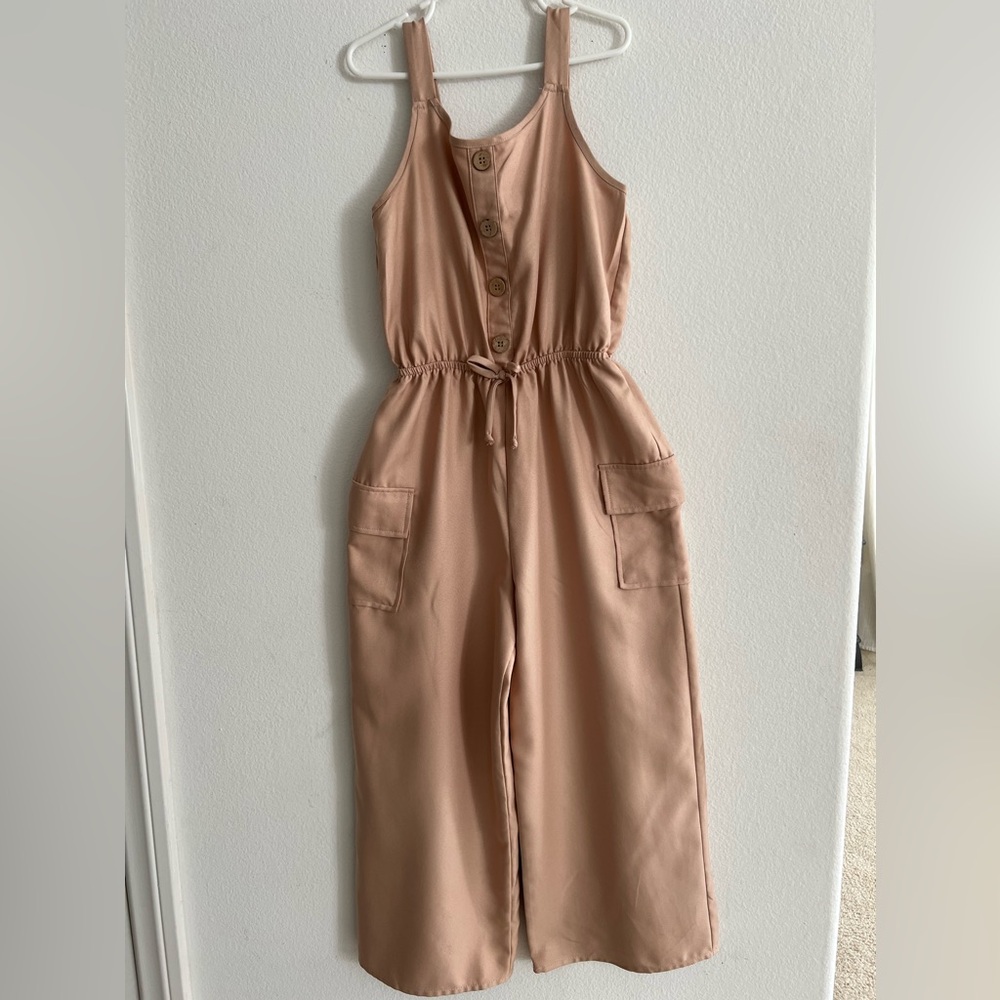 Girls' Sleeveless Button-Front Romper in Dusty Rose